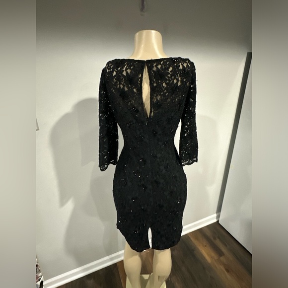 CARMEN Carmen Marc Valvo Dress Size 4 Women Black Lace Sequin Black Small Beaded - Picture 4 of 7